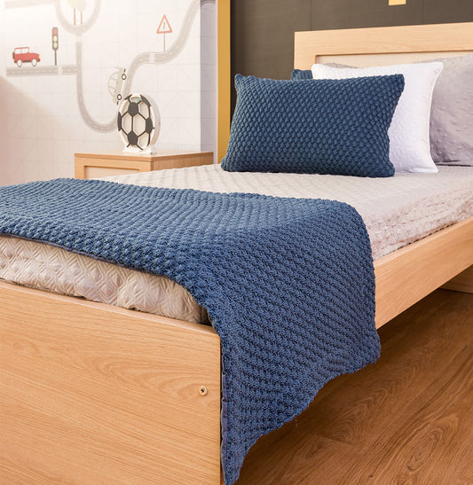 Manta Peseira Tricot Colmeia - Azul Jeans