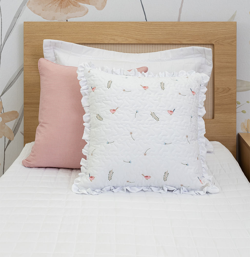 Capa de Almofada Bordado Passarinho 50x50cm - Branco 