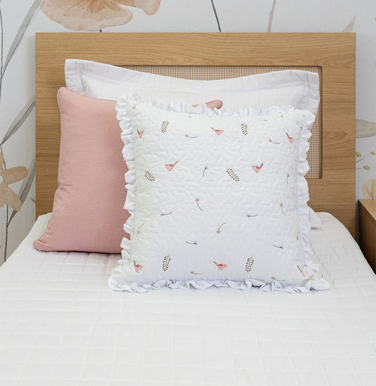 Capa de Almofada Bordado Passarinho 50x50cm - Branco 