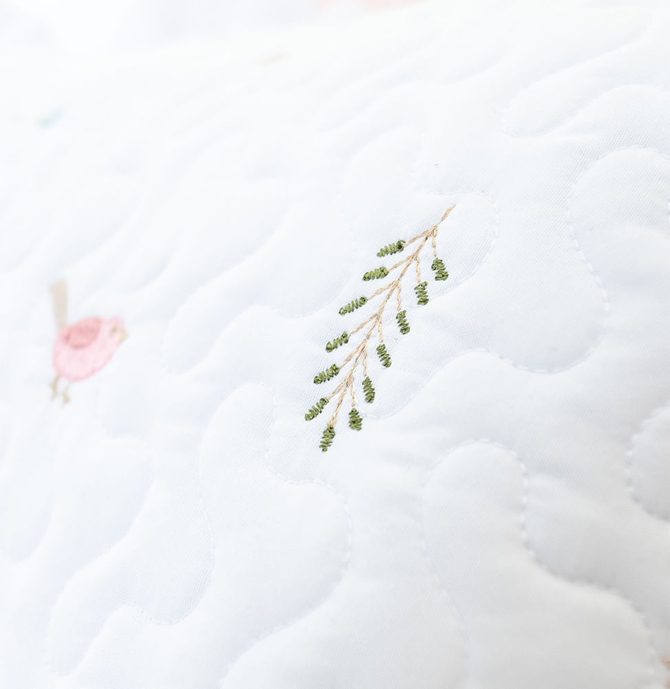 Capa de Almofada Bordado Passarinho 60x40cm - Branco 