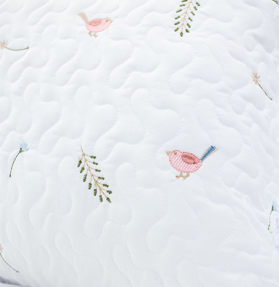 Capa de Almofada Bordado Passarinho 60x40cm - Branco 