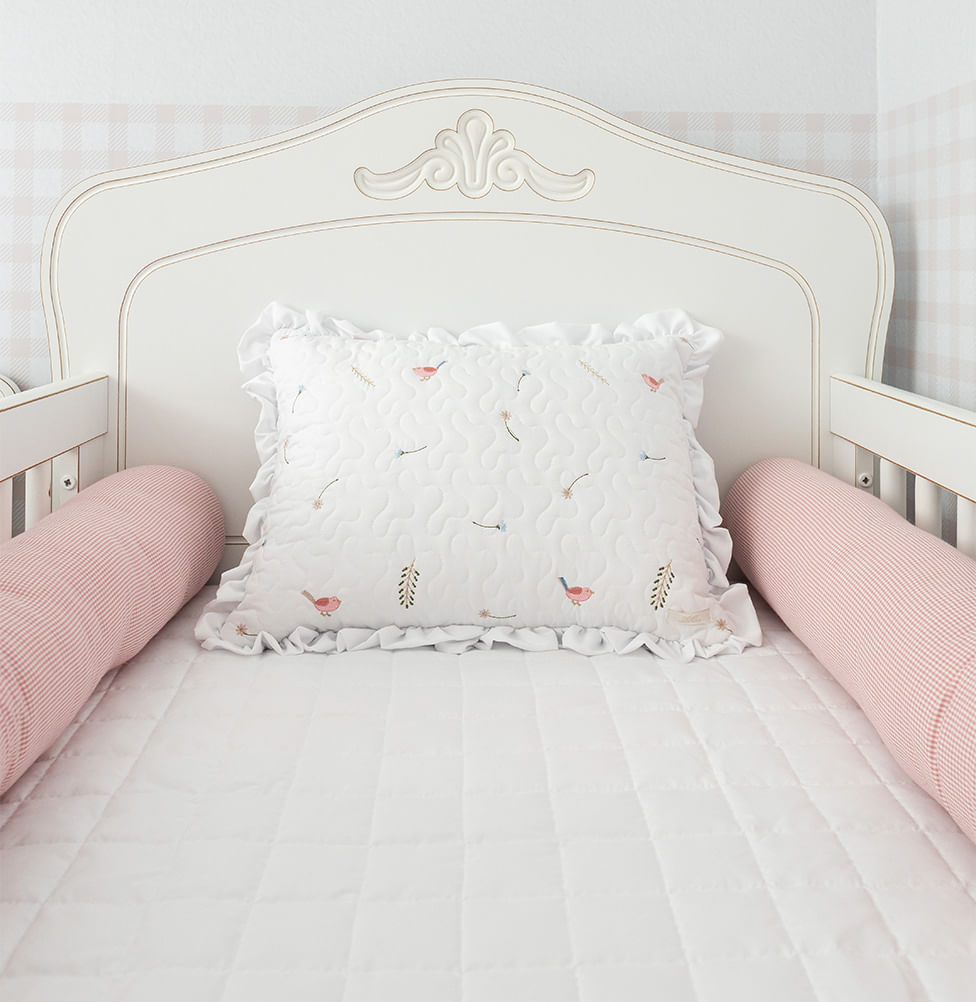 Almofada Bordado Passarinho 40x30cm - Branco