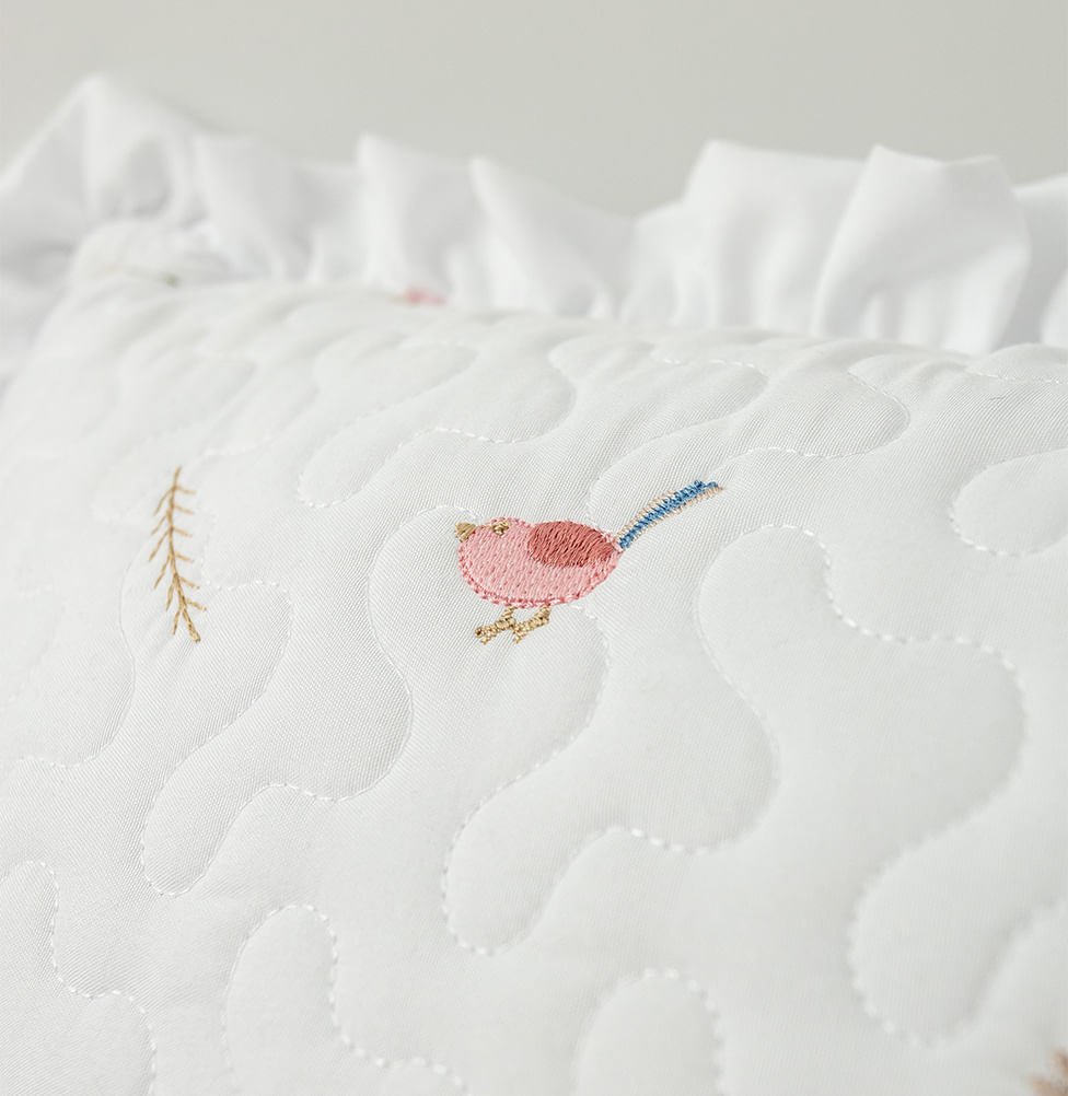 Almofada Bordado Passarinho 40x30cm - Branco