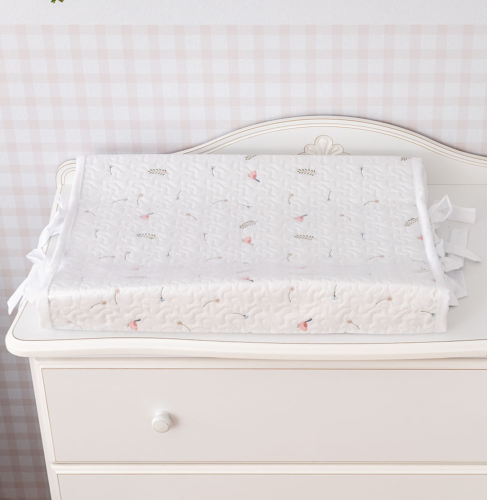 Trocador Bordado Passarinho - Branco