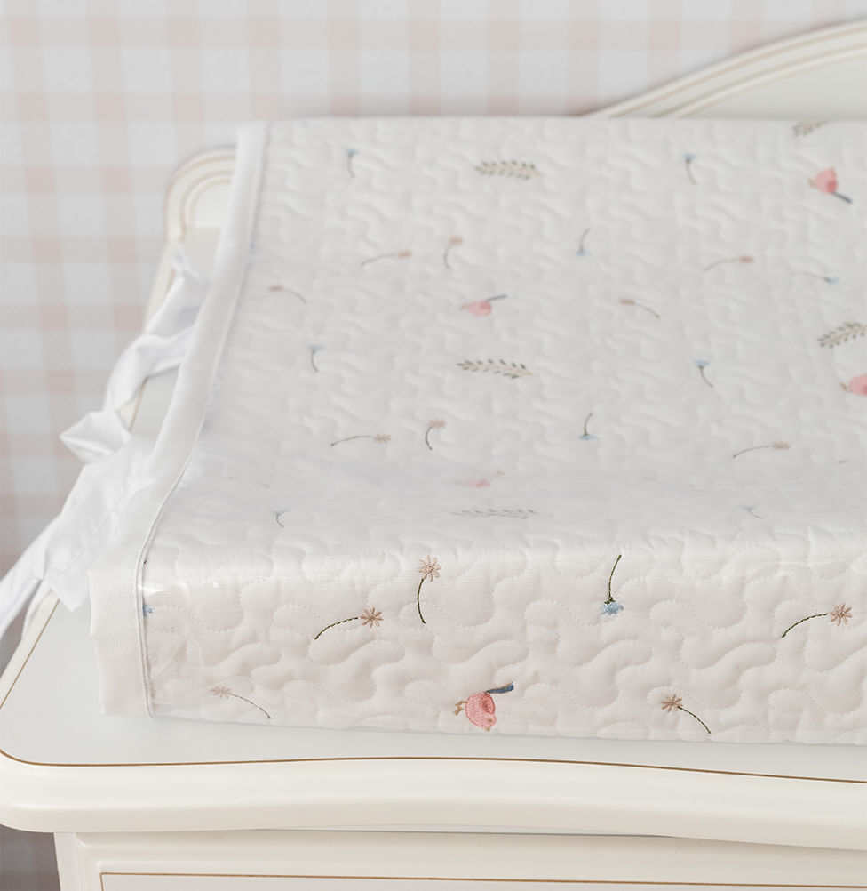 Trocador Bordado Passarinho - Branco