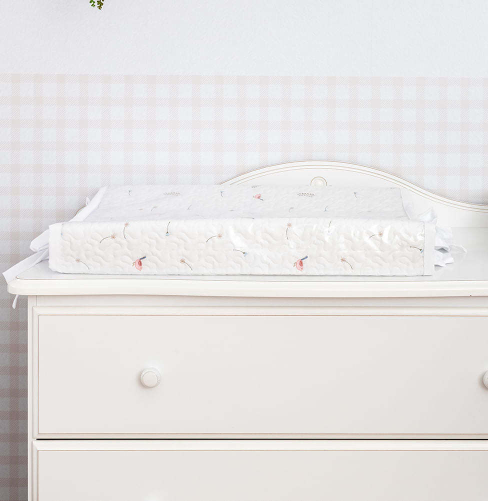 Trocador Bordado Passarinho - Branco