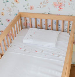 Lençol de Berço Passarinho 3 Peças - Branco