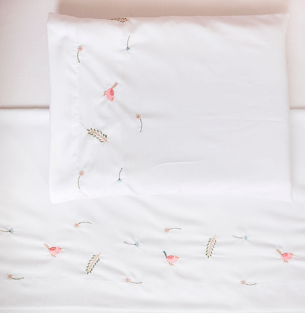 Lençol de Berço Passarinho 3 Peças - Branco