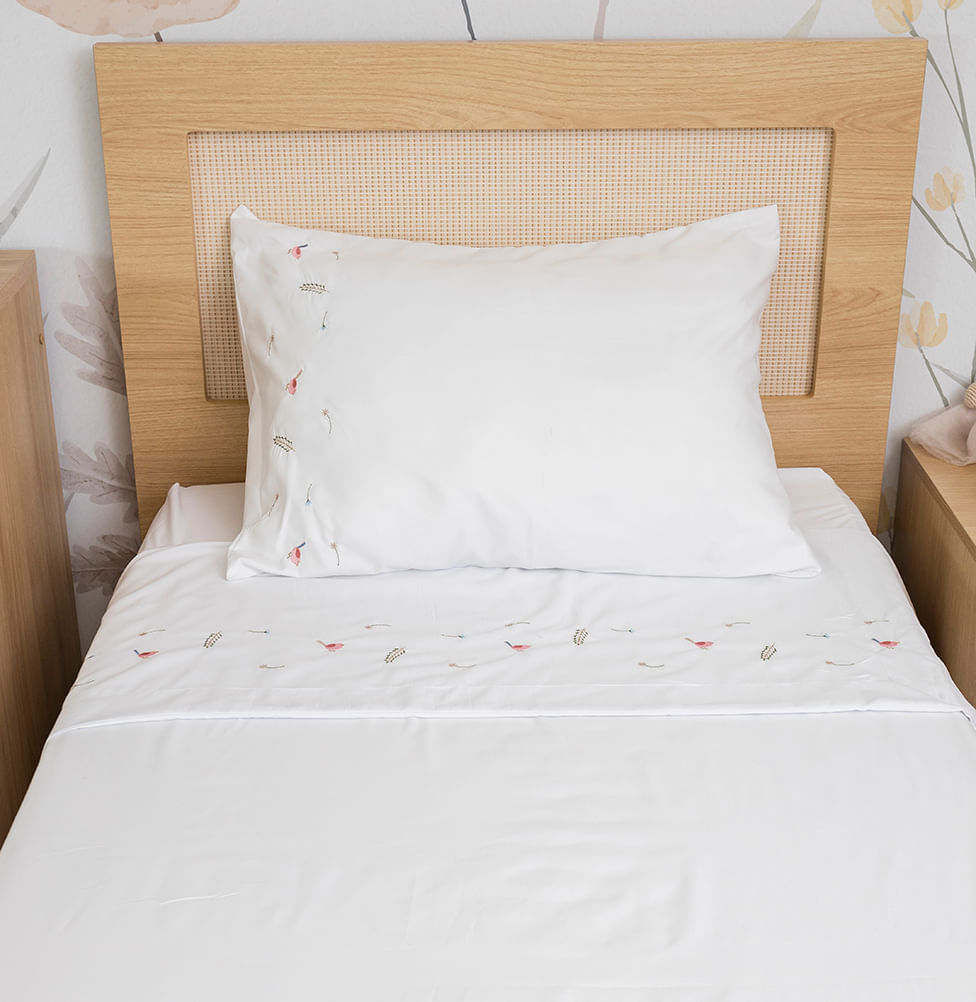 Lençol de Solteiro Passarinho 3 Peças - Branco