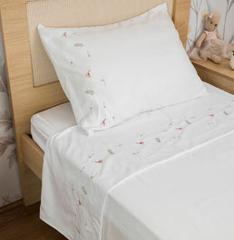 Lençol de Solteiro Passarinho 3 Peças - Branco