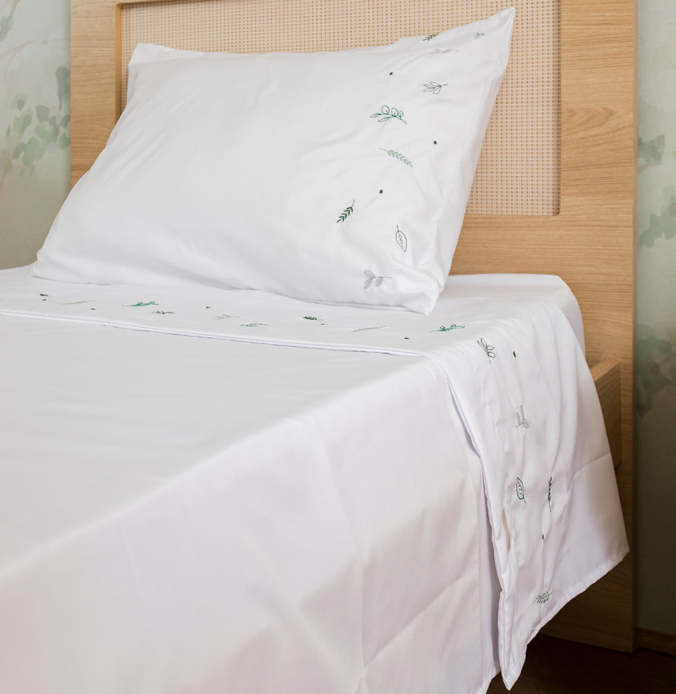 Lençol de Solteiro Ramos 3 Peças - Branco