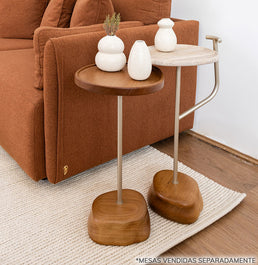 Mesa Lateral Rock Travertino Com Alça - 62cm