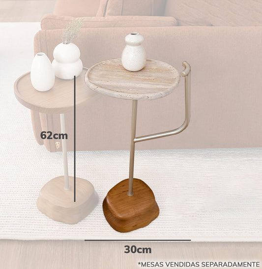 Mesa Lateral Rock Travertino Com Alça - 62cm