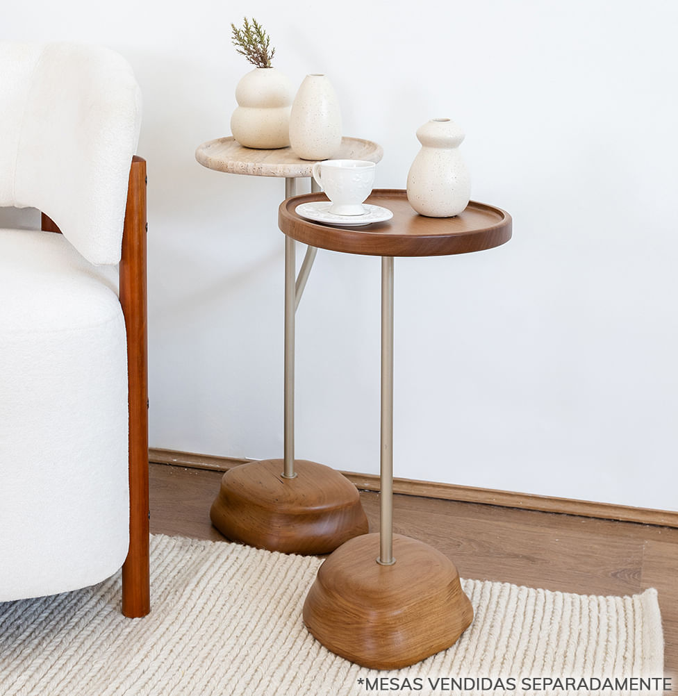 Mesa Lateral Rock Travertino Com Alça - 62cm