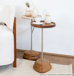 Mesa Lateral Rock Travertino Com Alça - 62cm