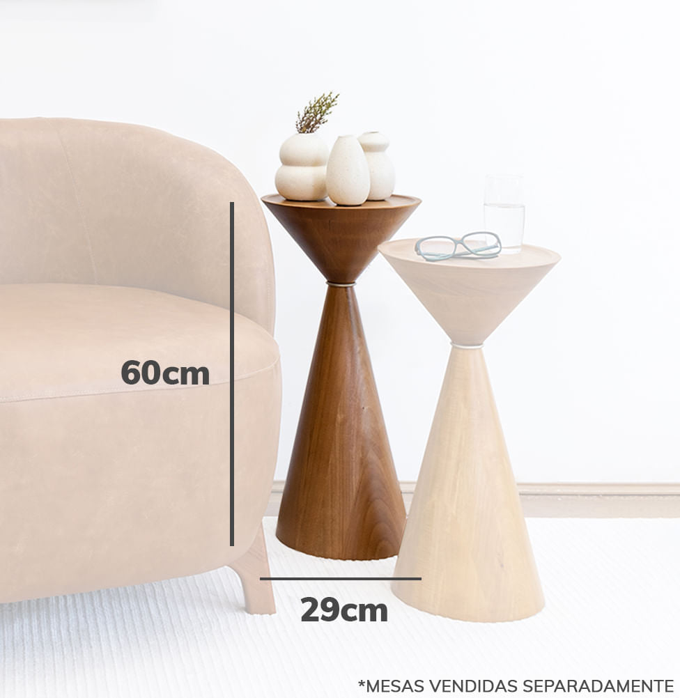 Mesa Lateral Tampo Madeira Damasco - 60cm