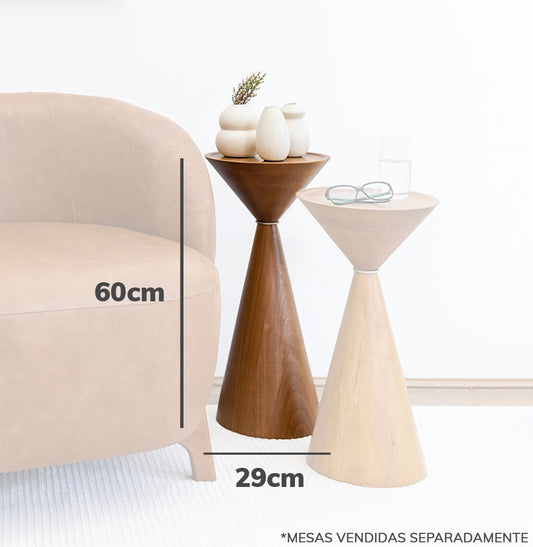 Mesa Lateral Tampo Madeira Damasco - 60cm