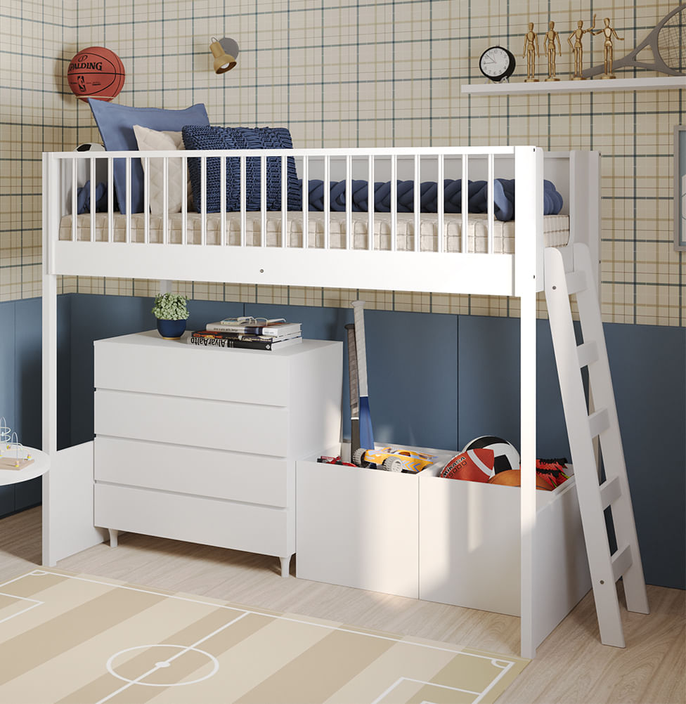 Cama Infantil Mezanino Slim - Branco