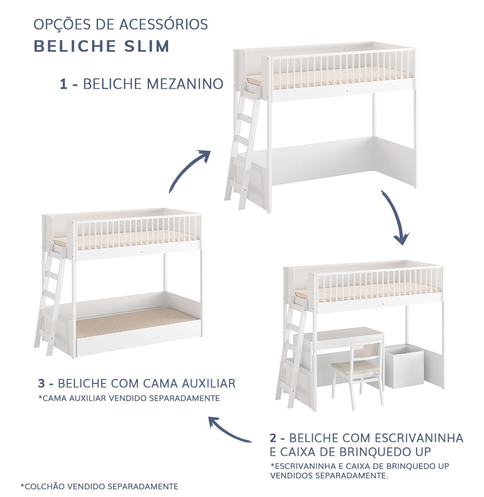 Cama Infantil Mezanino Slim - Branco