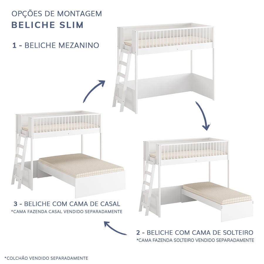 Cama Infantil Mezanino Slim - Branco