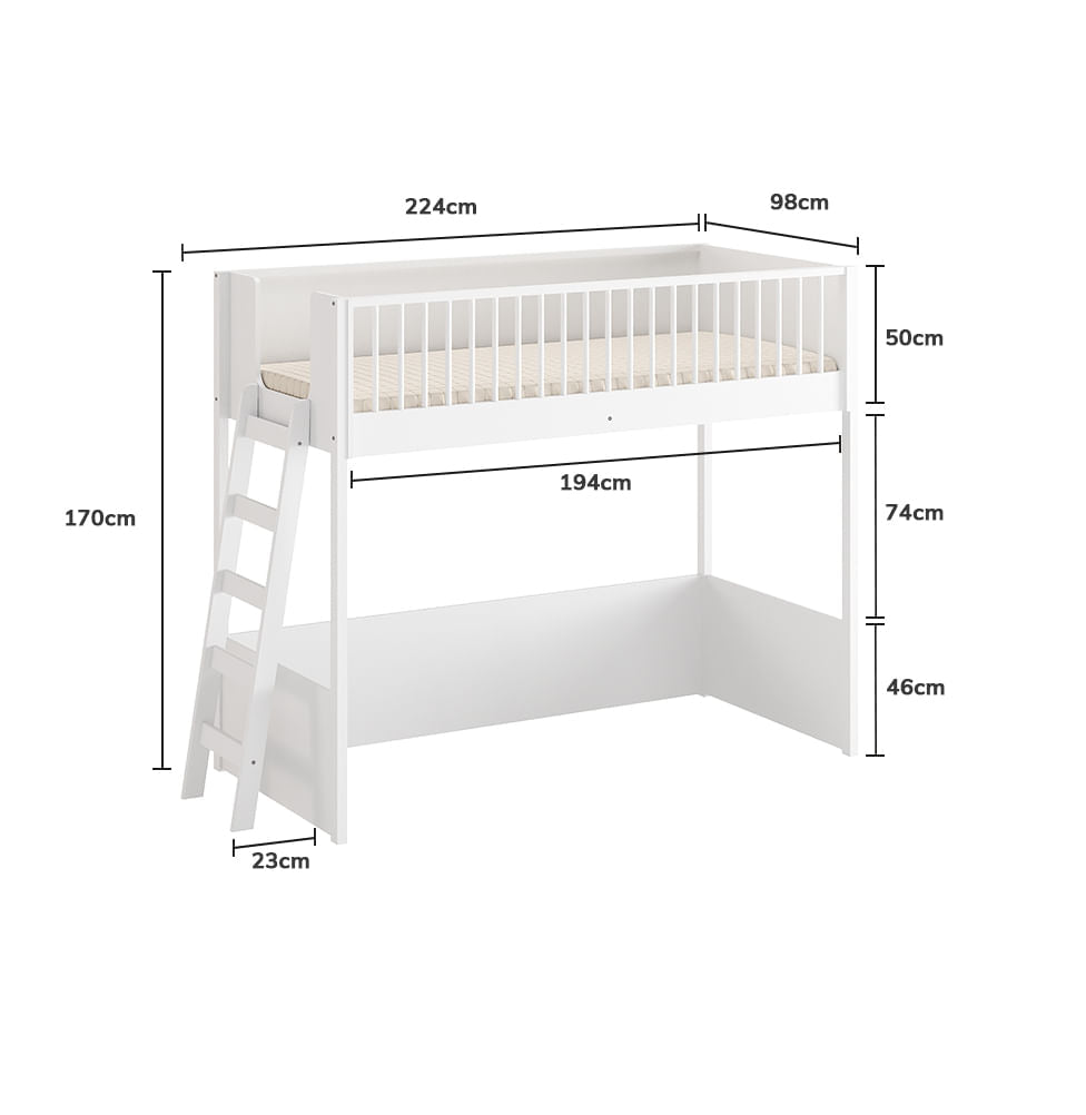 Cama Infantil Mezanino Slim - Branco