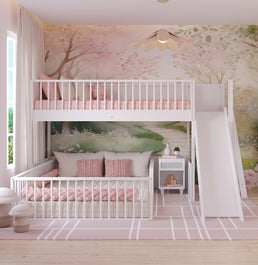 Beliche Infantil Montessoriana Com Cama de Casal E Escorregador Fazenda - Branco