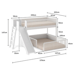 Beliche Infantil Montessoriana Com Cama de Casal E Escorregador Fazenda - Branco