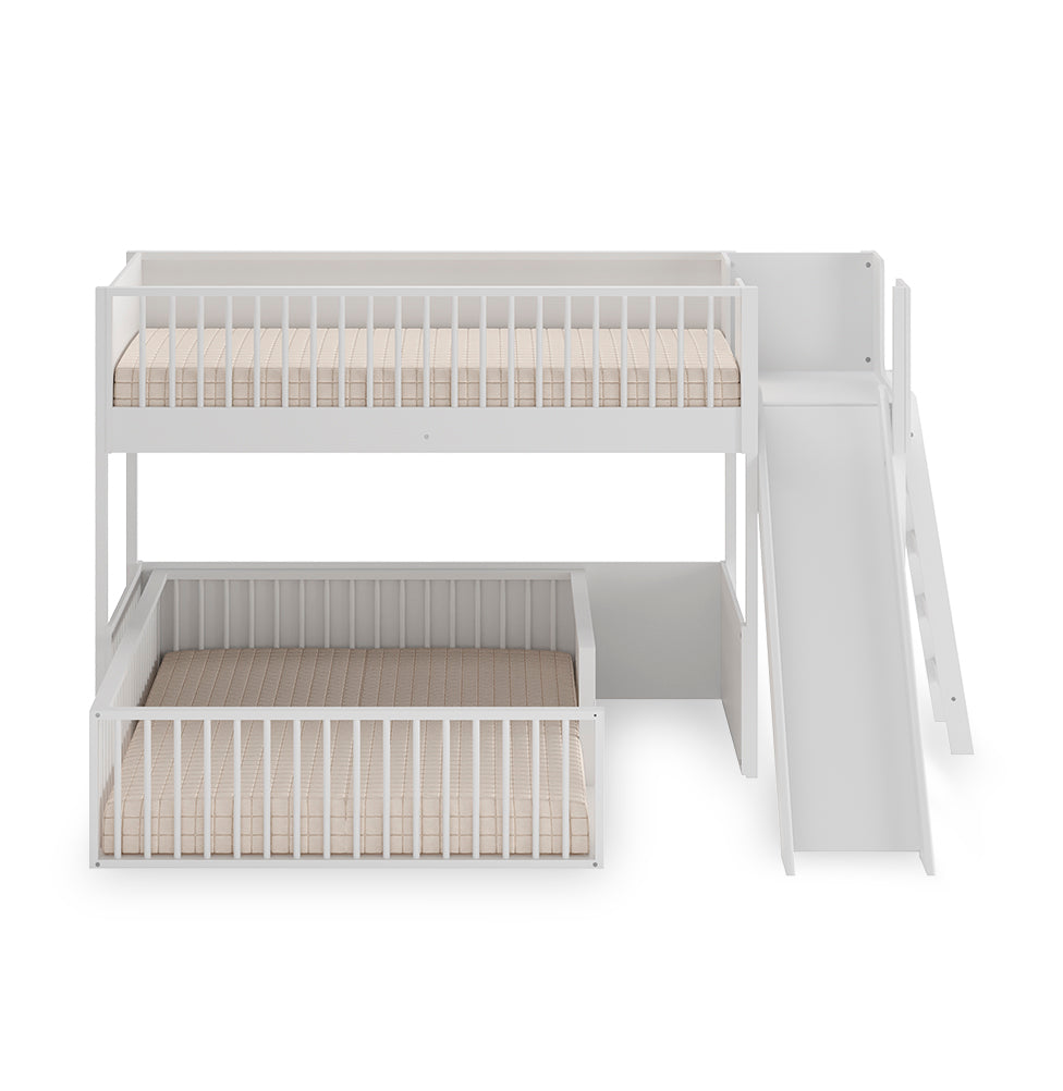 Beliche Infantil Montessoriana Com Cama de Casal E Escorregador Fazenda - Branco