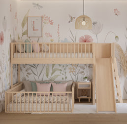 Beliche Infantil Montessoriana Com Cama de Casal E Escorregador Fazenda - Carvalho