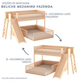 Beliche Infantil Montessoriana Com Cama de Casal E Escorregador Fazenda - Carvalho