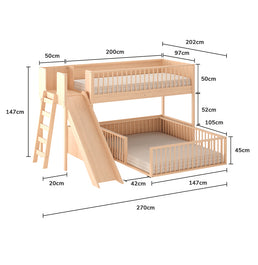 Beliche Infantil Montessoriana Com Cama de Casal E Escorregador Fazenda - Carvalho