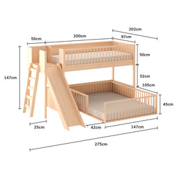 Beliche Infantil Montessoriana Com Cama de Casal E Escorregador Fazenda - Carvalho