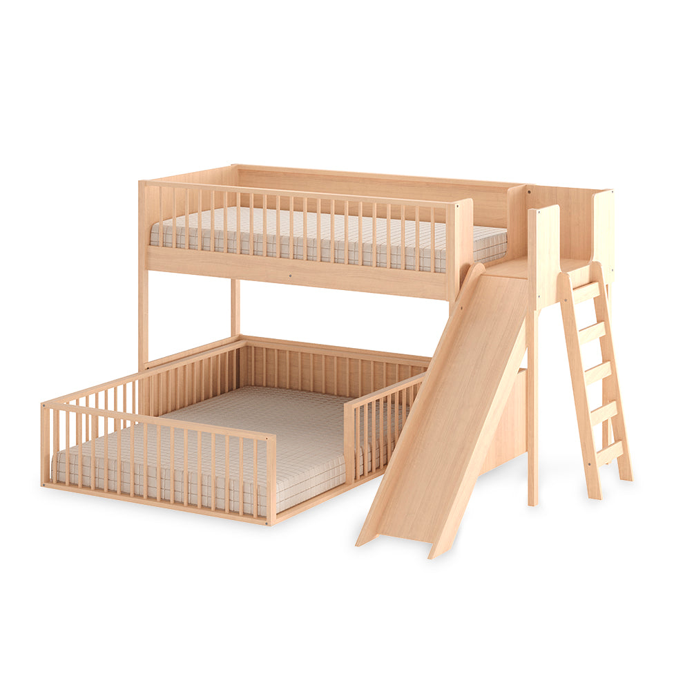 Beliche Infantil Montessoriana Com Cama de Casal E Escorregador Fazenda - Carvalho