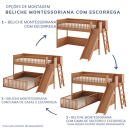Beliche Infantil Montessoriana Com Cama de Casal E Escorregador Fazenda - Freijó