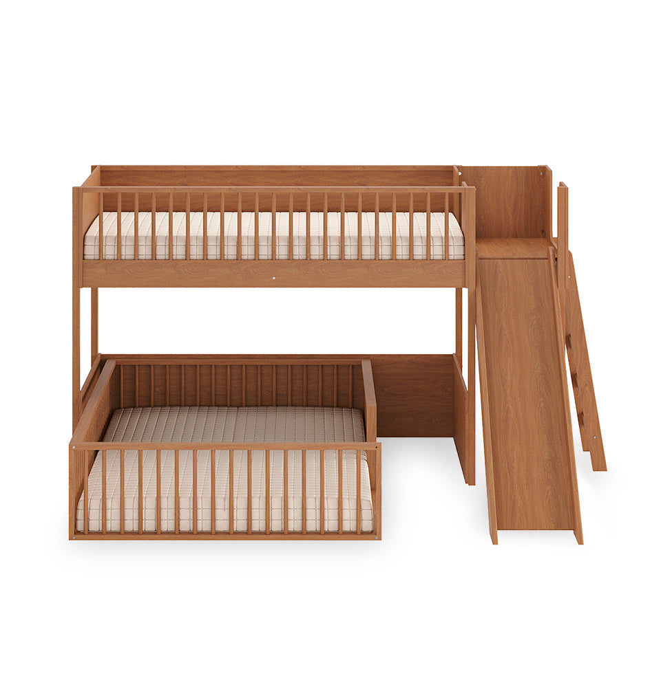 Beliche Infantil Montessoriana Com Cama de Casal E Escorregador Fazenda - Freijó