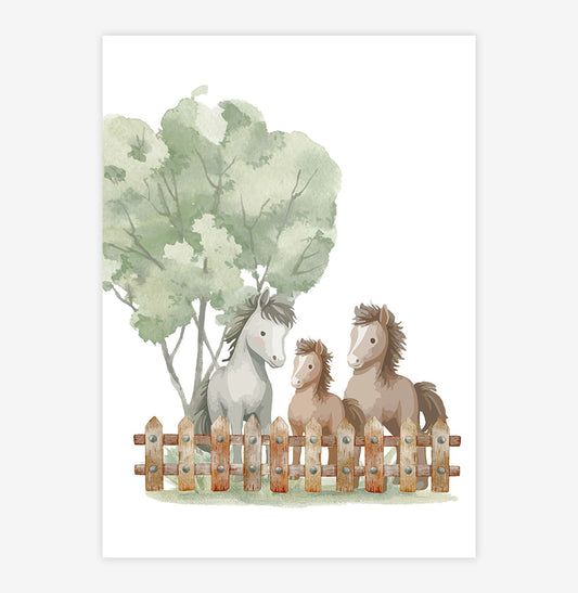 Quadro Infantil Fazenda Cavalos - Vertical