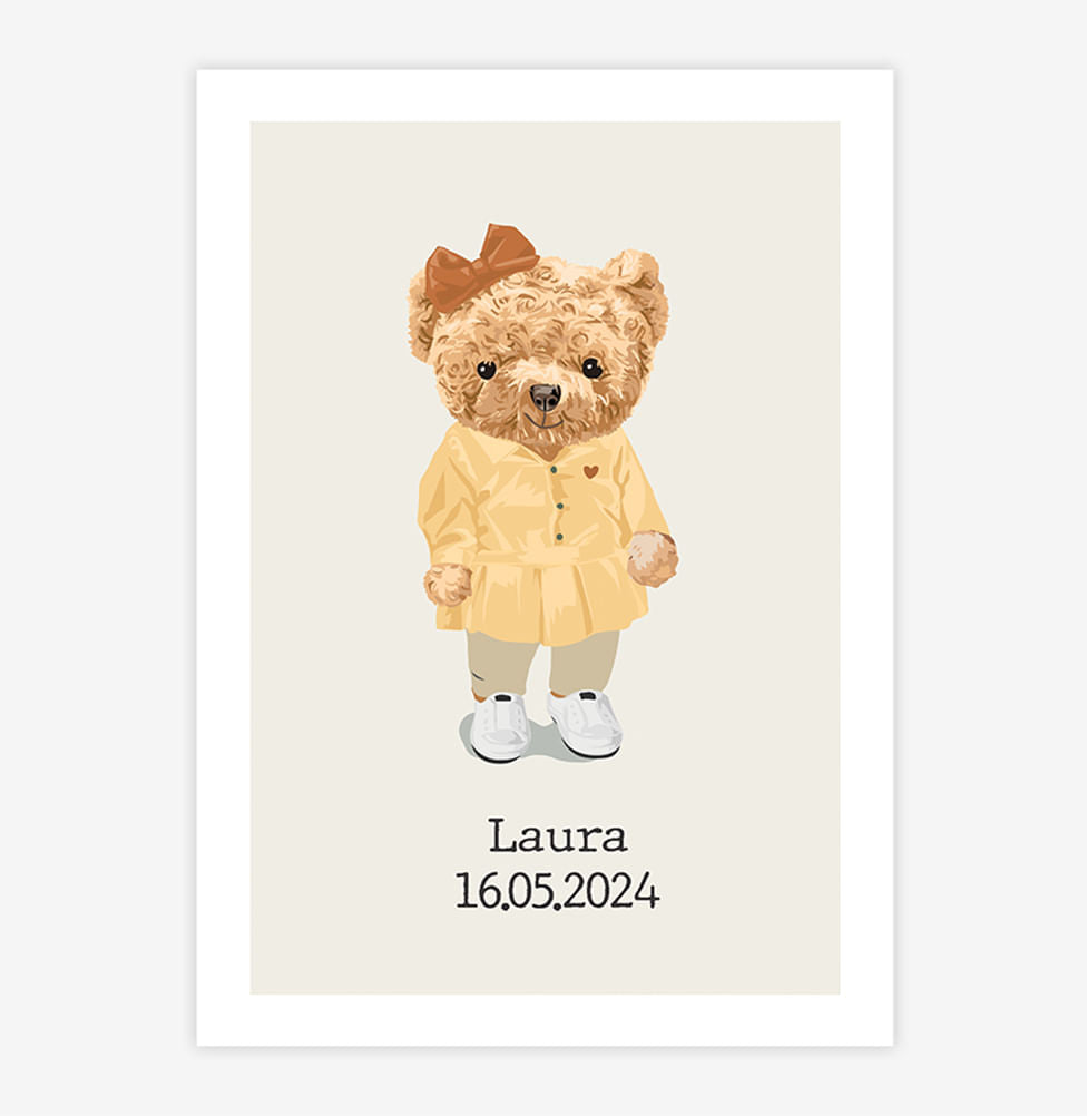 Quadro Infantil Urso Polo Menina Com Nome - Vertical