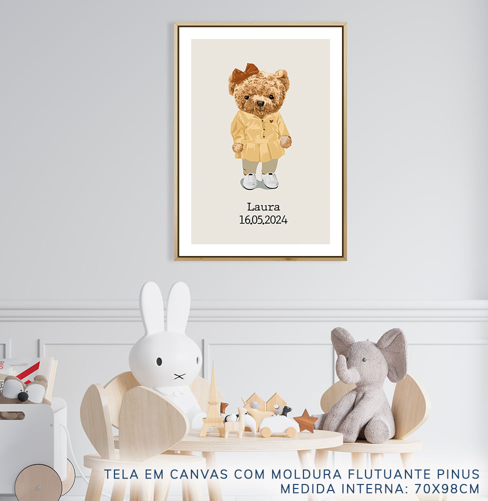 Quadro Infantil Urso Polo Menina Com Nome - Vertical