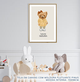 Quadro Infantil Urso Polo Menina Com Nome - Vertical