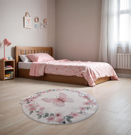 Tapete Infantil Redondo Borboleta e Flores Playmat