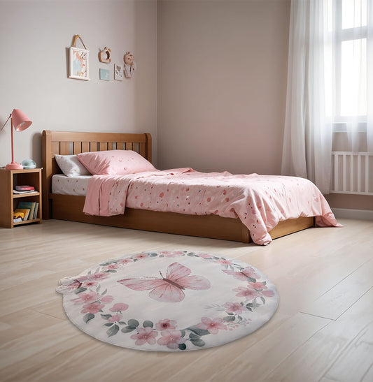 Tapete Infantil Redondo Borboleta e Flores Playmat