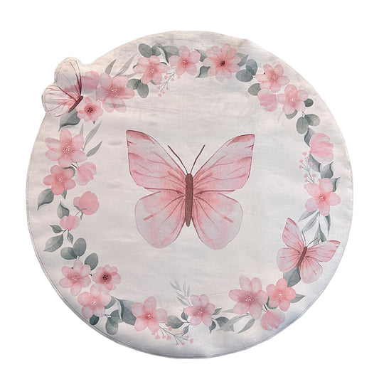 Tapete Infantil Redondo Borboleta e Flores Playmat