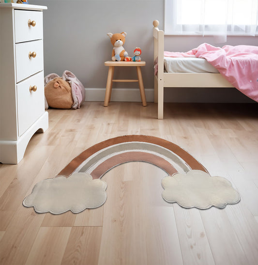 Tapete Infantil Arco Íris Com Nuvem Tons Terrosos Playmat