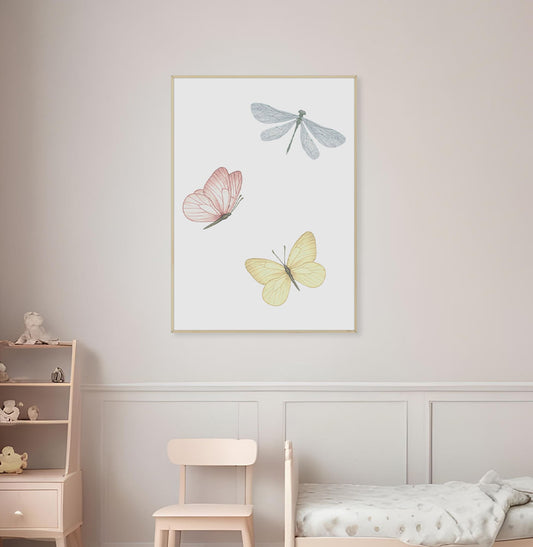 Quadro Infantil Libélula e Borboleta Candy - Vertical