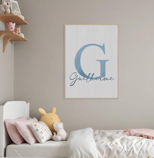 Quadro Infantil Inicial com Nome Azul - Vertical