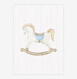 Quadro Infantil Cavalinho de Pau Aquarela Azul - Vertical