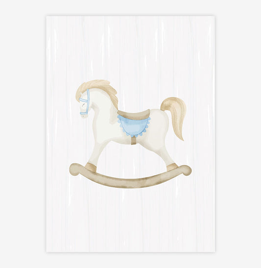Quadro Infantil Cavalinho de Pau Aquarela Azul - Vertical