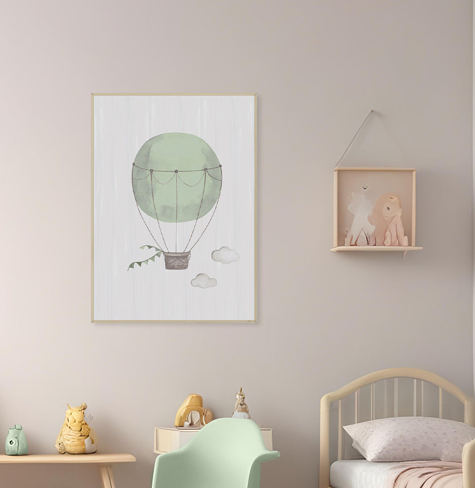 Quadro Infantil Balão Aquarela Verde - Vertical