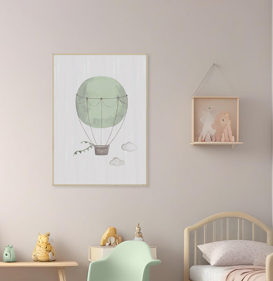 Quadro Infantil Balão Aquarela Verde - Vertical