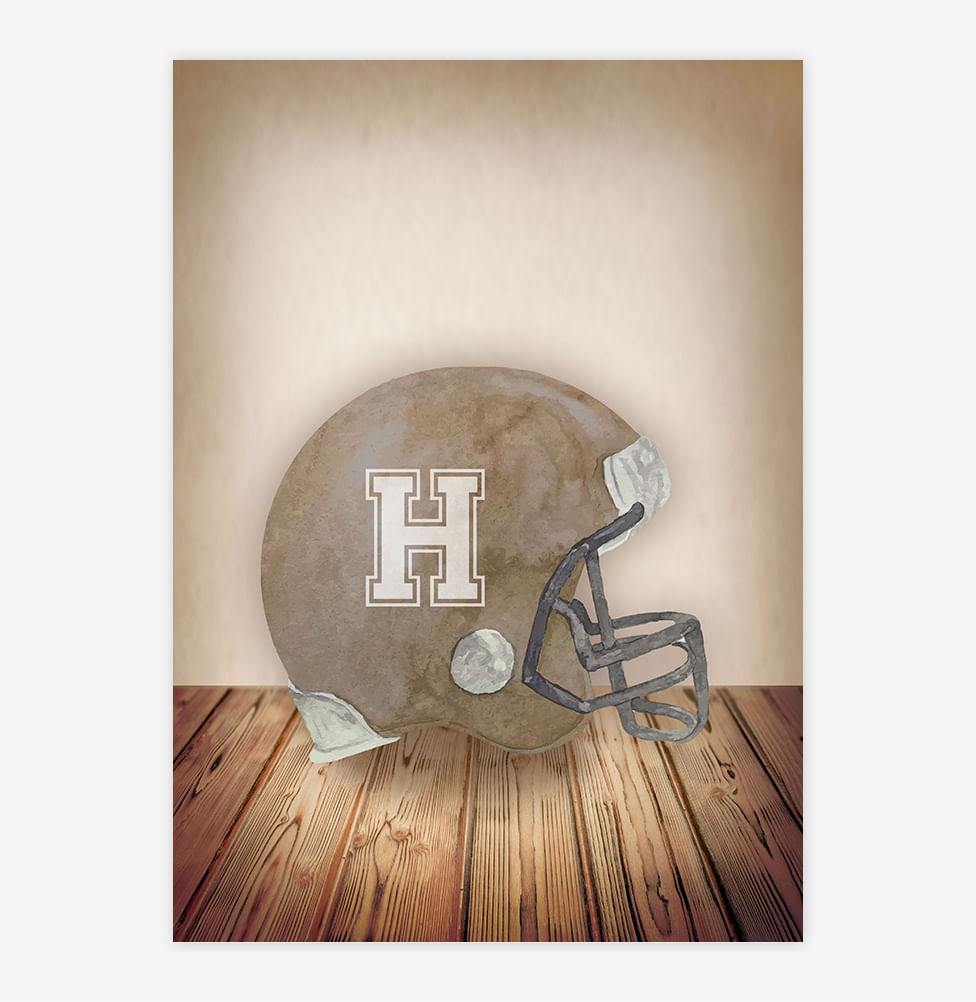 Quadro Infantil Capacete de Futebol Americano Bege - Vertical